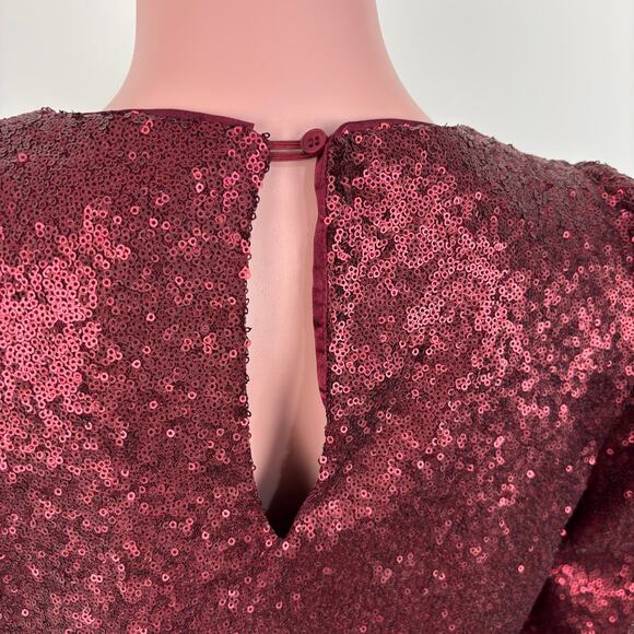 Evereve Cece Puff Sleeve Sequin Top Wine Red Party Cocktail Holiday Futuristic - Picture 5 of 8